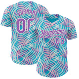 Custom Lakes Blue Medium Purple-White Psychedelic Trippy Tropical Leaves Authentic Baseball Jersey