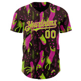 Custom Brown Neon Green-Deep Pink Psychedelic Trippy Sea Life Authentic Baseball Jersey