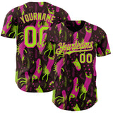 Custom Brown Neon Green-Deep Pink Psychedelic Trippy Sea Life Authentic Baseball Jersey