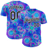 Custom Blue Black-White Psychedelic Trippy Neon Swirl Authentic Baseball Jersey