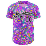 Custom Purple Black-White Psychedelic Trippy Mushroom & Floral Authentic Baseball Jersey