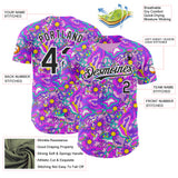 Custom Purple Black-White Psychedelic Trippy Mushroom & Floral Authentic Baseball Jersey