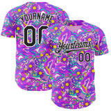 Custom Purple Black-White Psychedelic Trippy Mushroom & Floral Authentic Baseball Jersey