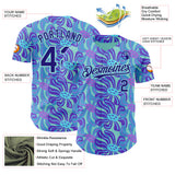 Custom Ice Blue-Dark Purple Psychedelic Trippy Flower Authentic Baseball Jersey