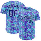 Custom Ice Blue-Dark Purple Psychedelic Trippy Flower Authentic Baseball Jersey