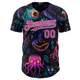 Custom Black Hot Pink-Ice Blue Psychedelic Trippy Sea Life Jellyfish & Octopus Authentic Baseball Jersey
