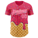 Custom Neon Pink-White Ice Cream Waffle Foodie Dessert Authentic Baseball Jersey