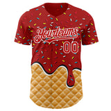 Custom Red-White Ice Cream Waffle Foodie Dessert Authentic Baseball Jersey