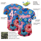 Custom Electric Blue White-Neon Pink Ice Cream Donut Foodie Dessert Authentic Baseball Jersey