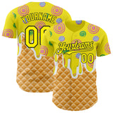 Custom Light Yellow-Black Ice Cream Waffle Donut  Foodie Dessert Authentic Baseball Jersey