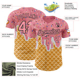 Custom Medium Pink-Black Ice Cream Waffle Foodie Dessert Authentic Baseball Jersey