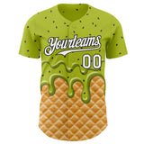 Custom Neon Green White-Black Ice Cream Waffle Foodie Dessert Authentic Baseball Jersey