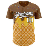 Custom Brown White-Black Ice Cream Waffle Foodie Dessert Authentic Baseball Jersey
