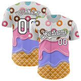 Custom White-Black Ice Cream Waffle Donut Foodie Dessert Authentic Baseball Jersey
