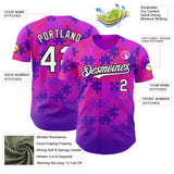 Custom Purple White-Black Puzzle 3D Pattern Design Authentic Baseball Jersey