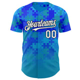 Custom Blue White-Black Puzzle 3D Pattern Design Authentic Baseball Jersey
