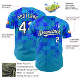 Custom Blue White-Black Puzzle 3D Pattern Design Authentic Baseball Jersey