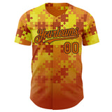 Custom Orange White Gold-Black Puzzle 3D Pattern Design Authentic Baseball Jersey