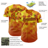 Custom Orange White Gold-Black Puzzle 3D Pattern Design Authentic Baseball Jersey