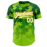 Custom Green White-Yellow Puzzle 3D Pattern Design Authentic Baseball Jersey