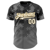 Custom Steel Gray White-Old Gold Puzzle 3D Pattern Design Authentic Baseball Jersey
