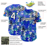 Custom Electric Blue White-Black Puzzle 3D Pattern Design Authentic Baseball Jersey