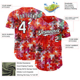 Custom Red White-Black Puzzle 3D Pattern Design Authentic Baseball Jersey