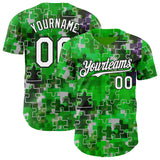 Custom Green White-Black Puzzle 3D Pattern Design Authentic Baseball Jersey