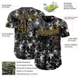 Custom Black-Old Gold Puzzle 3D Pattern Design Authentic Baseball Jersey