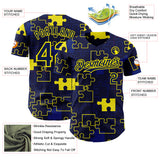 Custom Navy-Light Yellow Puzzle 3D Pattern Design Authentic Baseball Jersey