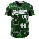 Custom Green White-Gray Puzzle 3D Pattern Design Authentic Baseball Jersey