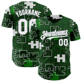 Custom Green White-Gray Puzzle 3D Pattern Design Authentic Baseball Jersey