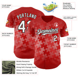 Custom Red White-Black Puzzle 3D Pattern Design Authentic Baseball Jersey