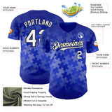 Custom Thunder Blue White-Black Puzzle 3D Pattern Design Authentic Baseball Jersey