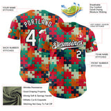Custom Red White-Black Puzzle 3D Pattern Design Authentic Baseball Jersey