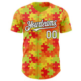 Custom Green White Red-Black Puzzle 3D Pattern Design Authentic Baseball Jersey