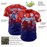 Custom Red Royal-White Gradient Puzzle 3D Pattern Design Authentic Baseball Jersey