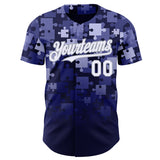 Custom Blue White Navy-Gray Gradient Puzzle 3D Pattern Design Authentic Baseball Jersey