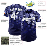 Custom Blue White Navy-Gray Gradient Puzzle 3D Pattern Design Authentic Baseball Jersey