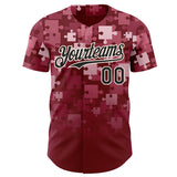 Custom Crimson Black-Cream Puzzle 3D Pattern Design Authentic Baseball Jersey
