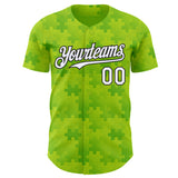 Custom Neon Green White-Black Puzzle 3D Pattern Design Authentic Baseball Jersey