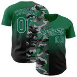 Custom Kelly Green Black-Gray Half Camo Ombre Authentic Baseball Jersey