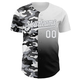 Custom White Black-Gray Half Camo Ombre Authentic Baseball Jersey