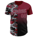 Custom Crimson Black-Gray Half Camo Ombre Authentic Baseball Jersey
