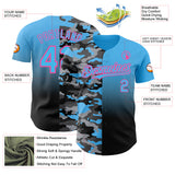 Custom Sky Blue Black-Pink Half Camo Ombre Authentic Baseball Jersey