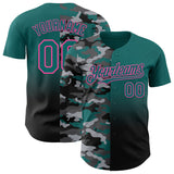 Custom Teal Black-Pink Half Camo Ombre Authentic Baseball Jersey