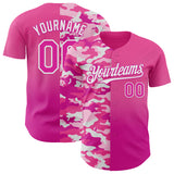 Custom Pink Deep Pink-White Half Camo Ombre Authentic Baseball Jersey