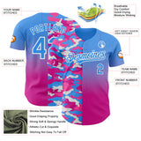 Custom Electric Blue Deep Pink-White Half Camo Ombre Authentic Baseball Jersey