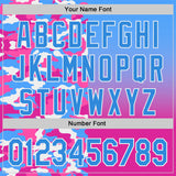 Custom Electric Blue Deep Pink-White Half Camo Ombre Authentic Baseball Jersey