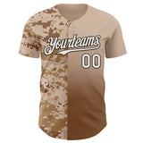 Custom Cream Brown-Black Half Camo Ombre Authentic Baseball Jersey